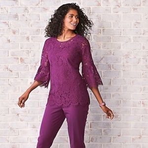 Plum Lace Bell Sleeve Tunic